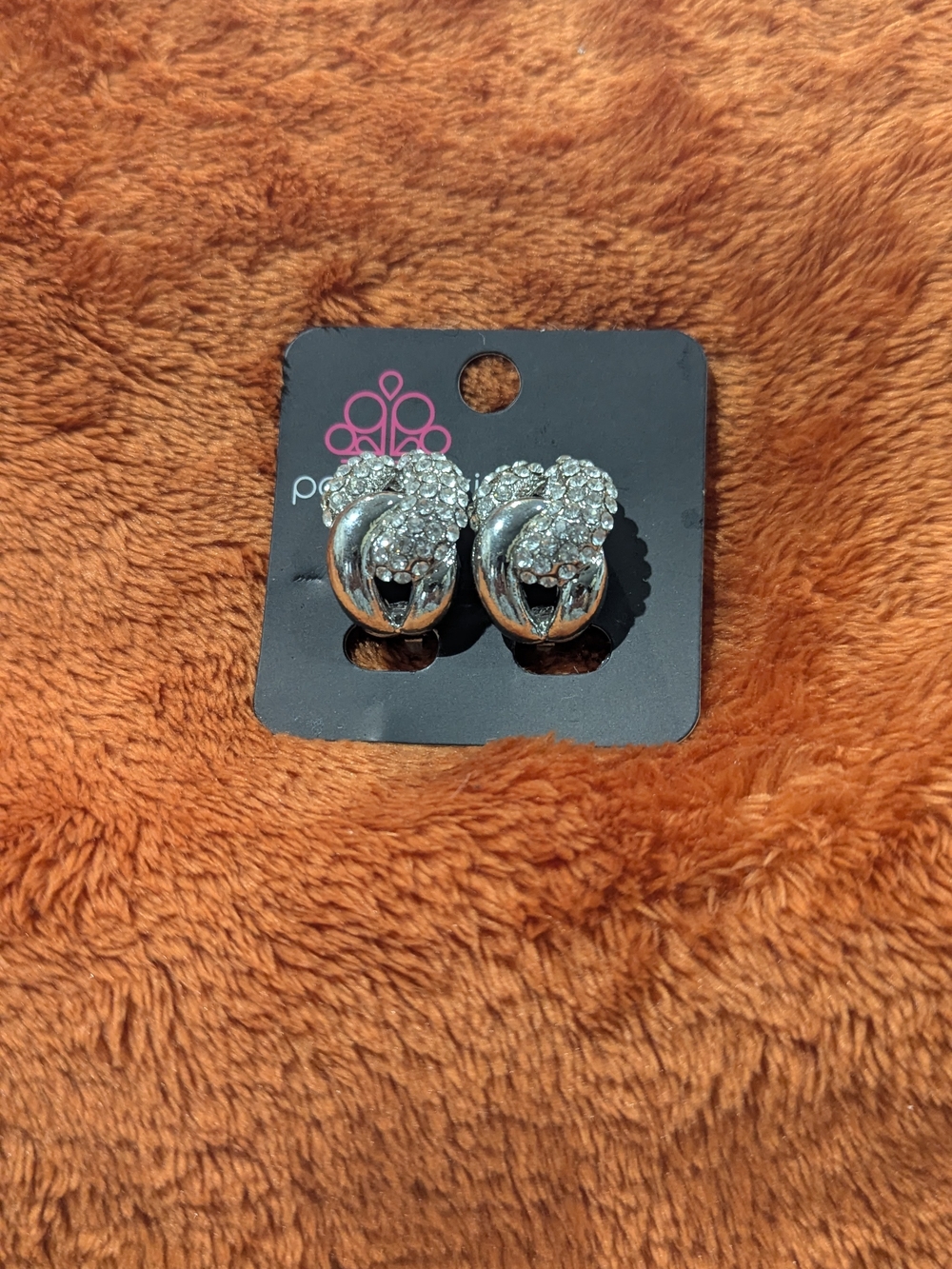 paparazzi Silver Crystal Cluster Hoop Stud Earrings